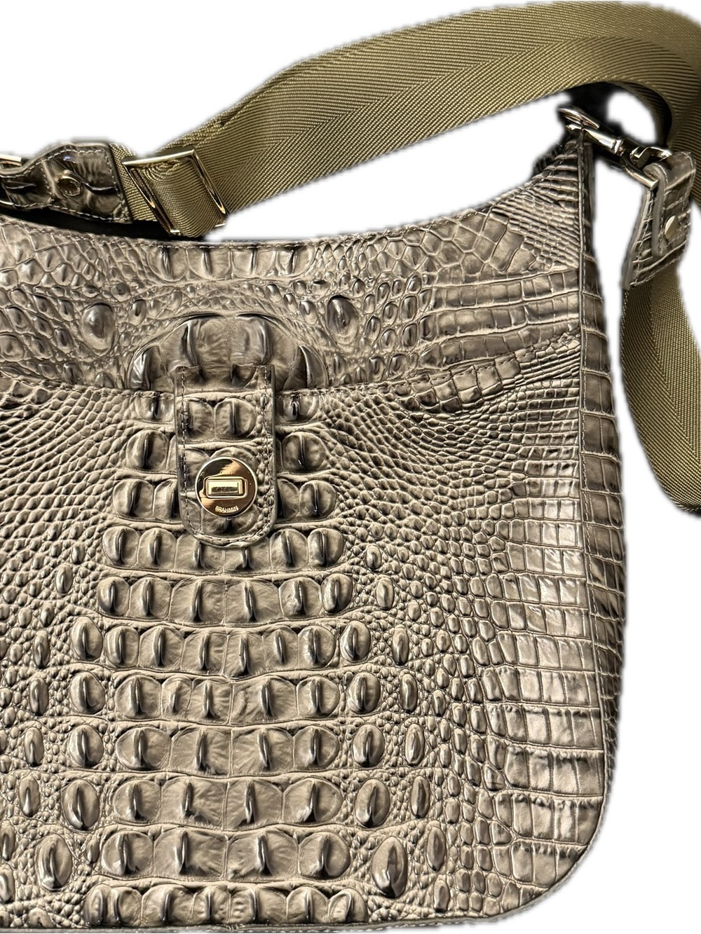 Brahmin Leia Hunter Melbourne Croc Leather Crossbody Bag Turn-Lock - Excellent